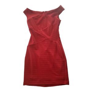 Guess Los Angeles Cocktail‎ Dress Women Sz 2 Midi Red Sleeveless Full Zip